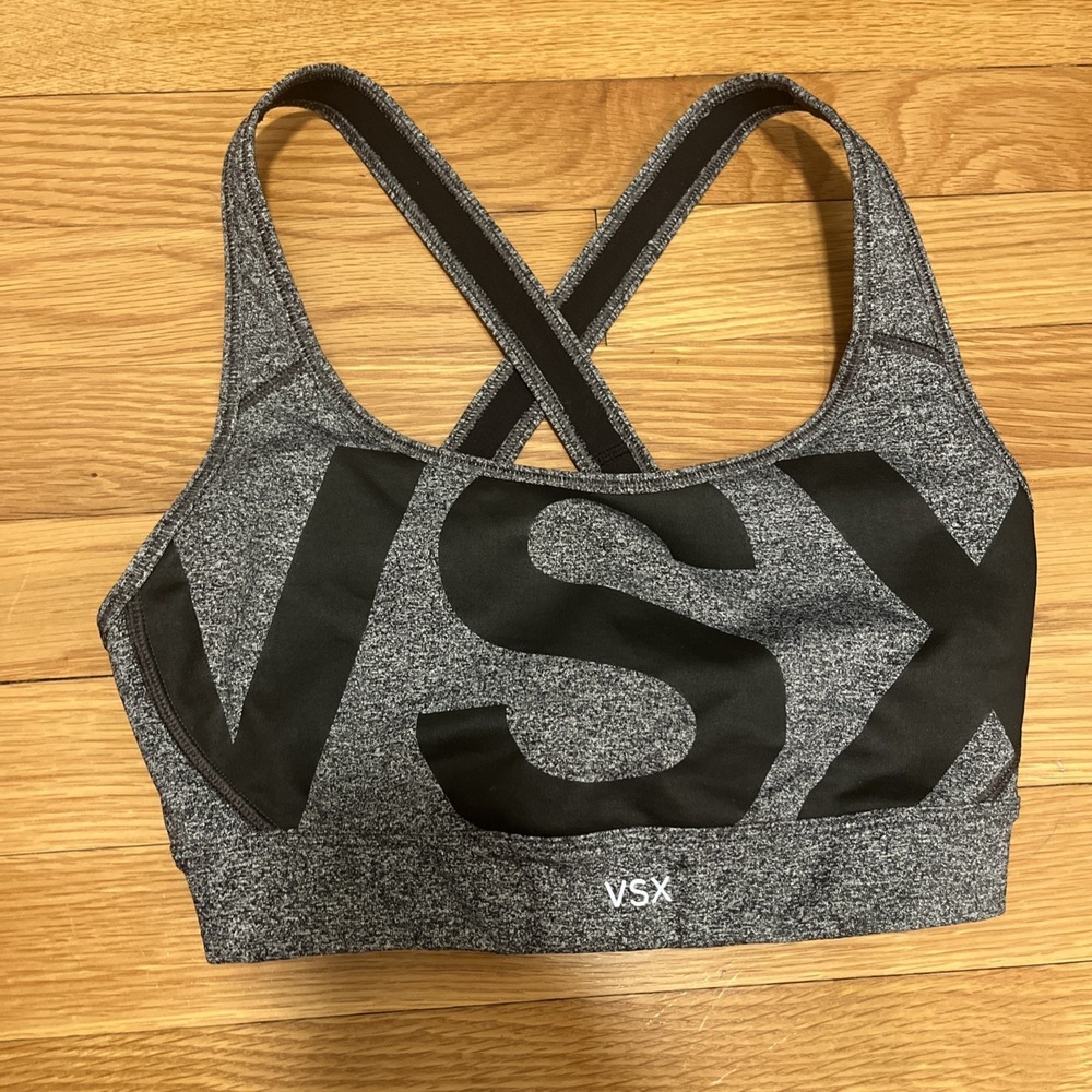 *Victoria's Secret VSX Sport Bra Size Small gray Black racerback EUC